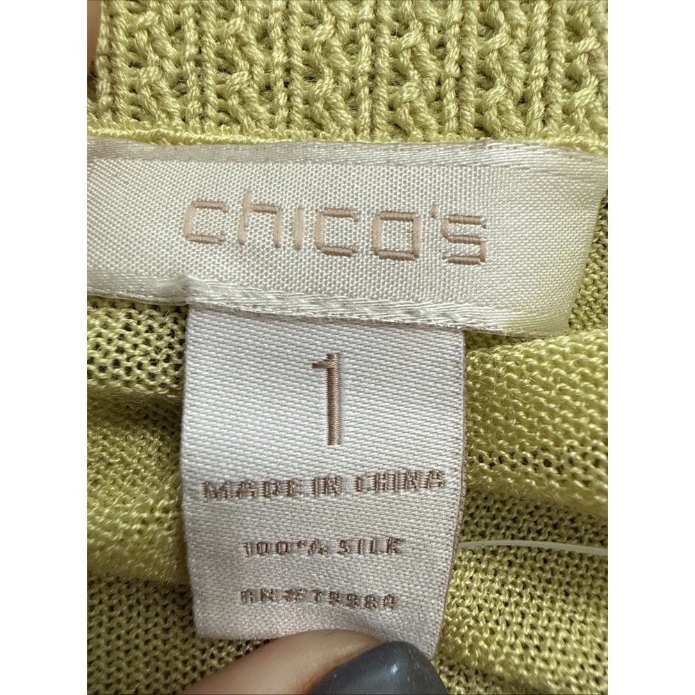 NEW Chico's Silk Lime Cardigan Shrug Open Front Trisha Bolero Medium Size 1 NWT - Picture 7 of 8